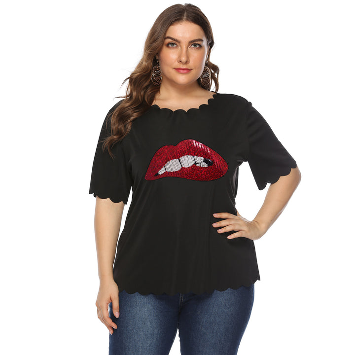 Dame fashion T-shirt med blankt læbe motiv Skovae