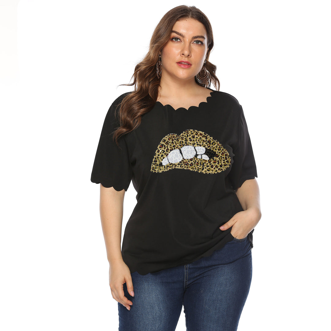 Dame T-Shirt med leopardmønster og glimmersten-detaljer Skovae