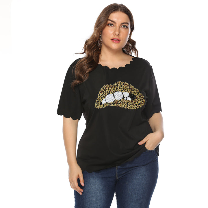 Dame T-Shirt med leopardmønster og glimmersten-detaljer Skovae