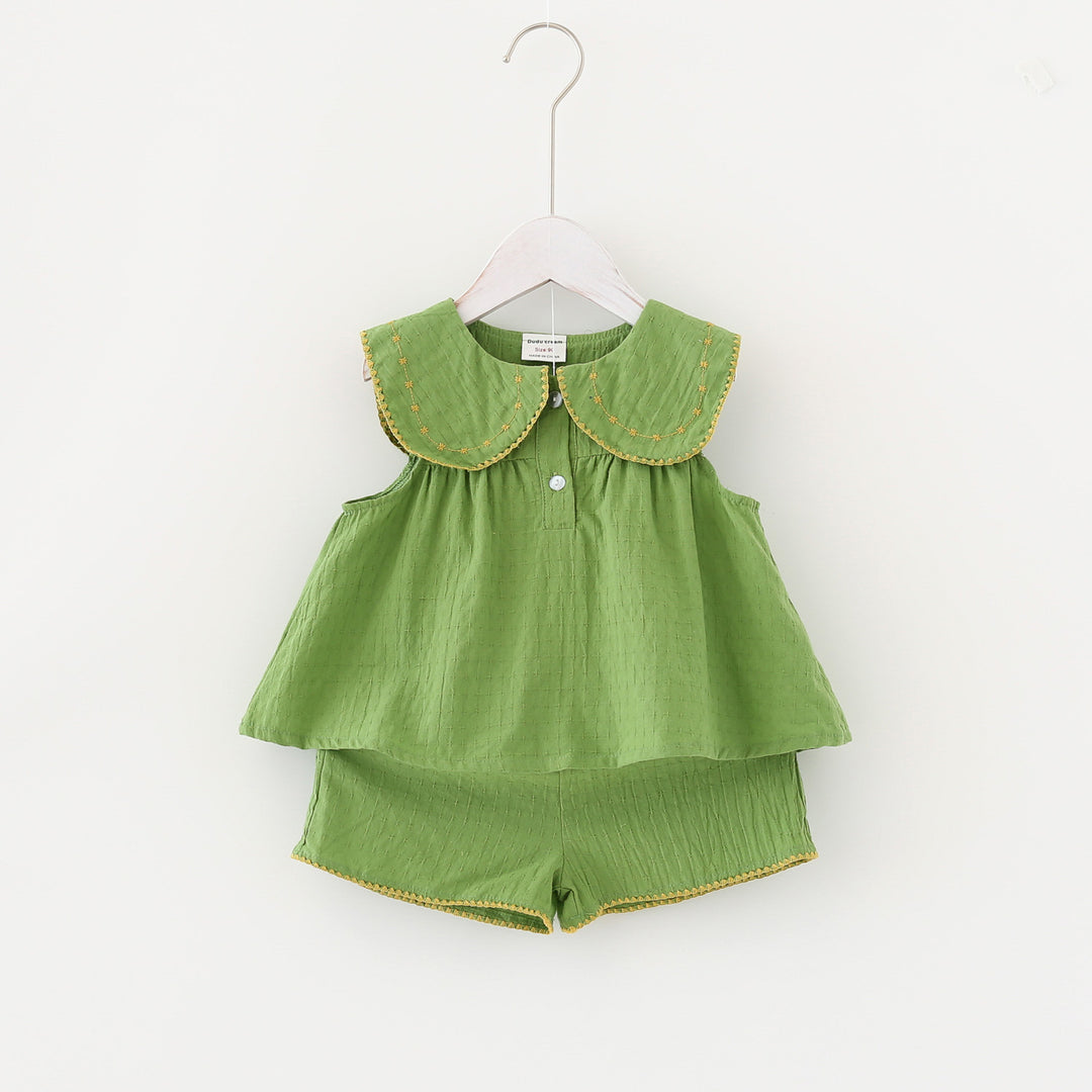 Pige Stilet Sommer Outfit Sæt med Peter Pan Krave Stilla