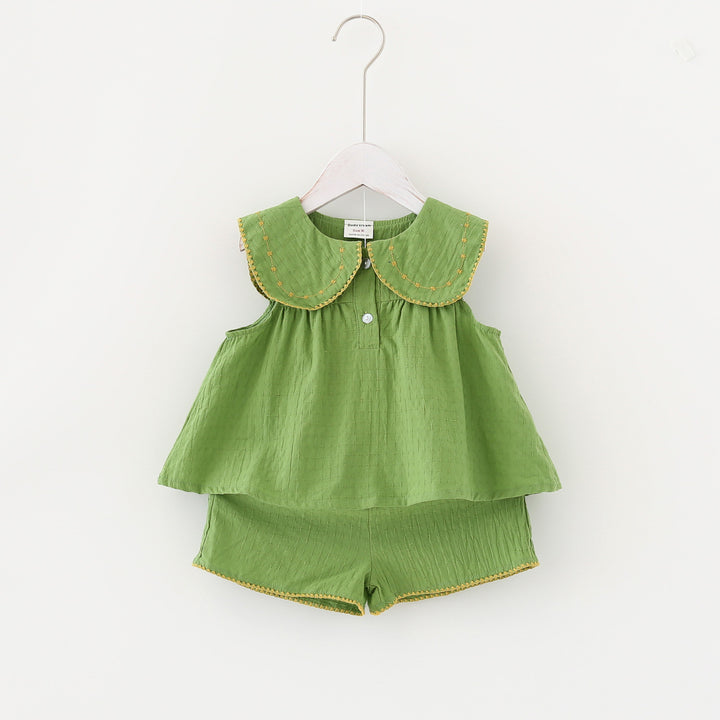Pige Stilet Sommer Outfit Sæt med Peter Pan Krave Stilla