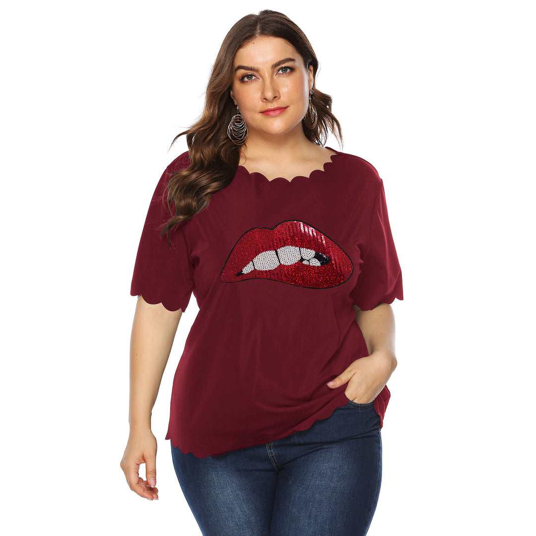 Dame fashion T-shirt med blankt læbe motiv Skovae