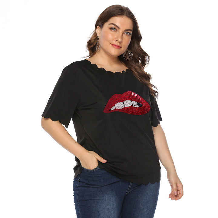 Dame fashion T-shirt med blankt læbe motiv Skovae