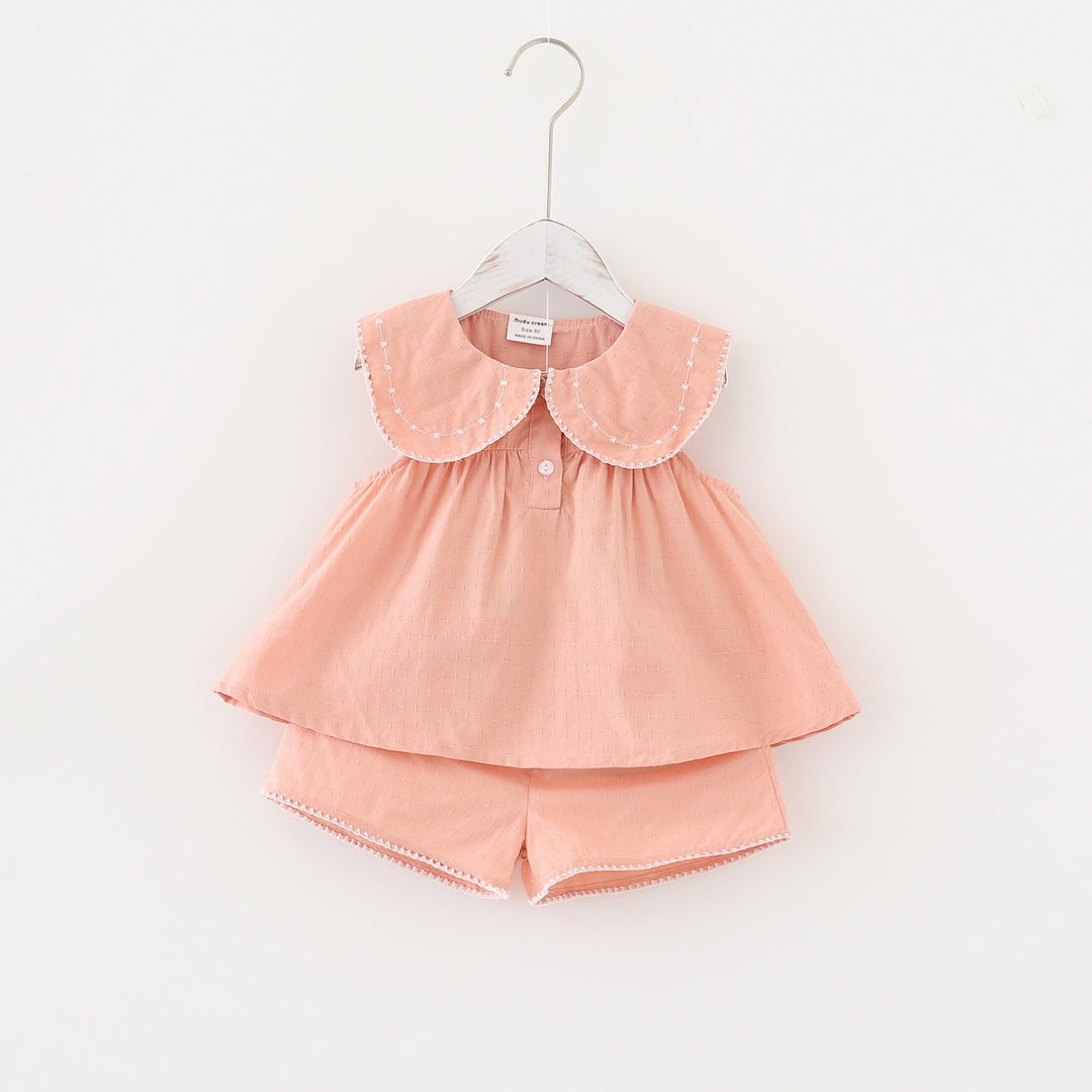 Pige Stilet Sommer Outfit Sæt med Peter Pan Krave Stilla