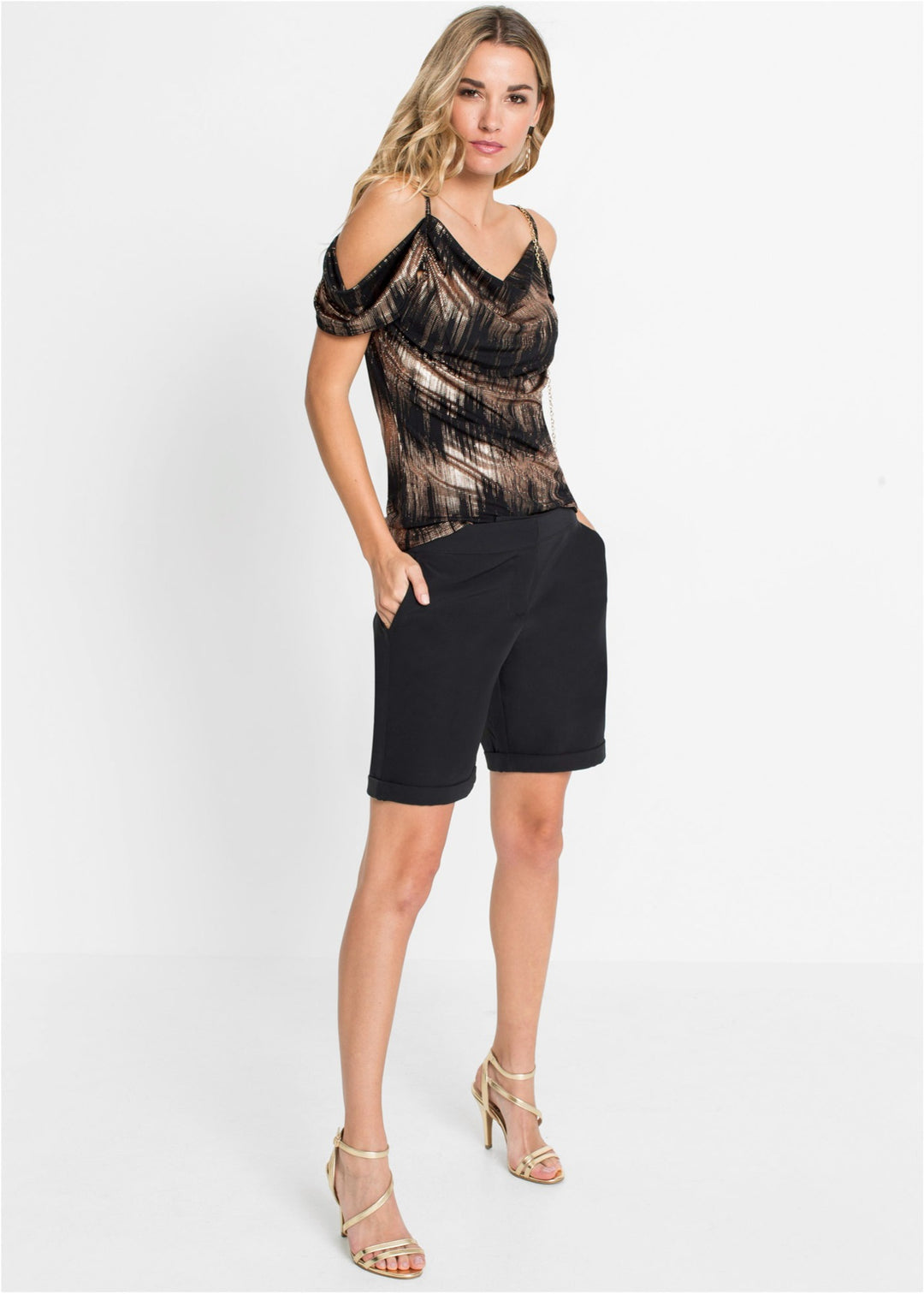 Dame Cold Shoulder Metallic Print Top Stilla