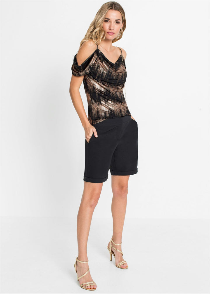 Dame Cold Shoulder Metallic Print Top Stilla