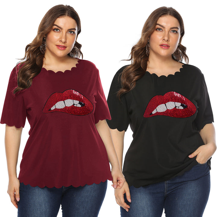 Dame fashion T-shirt med blankt læbe motiv Skovae