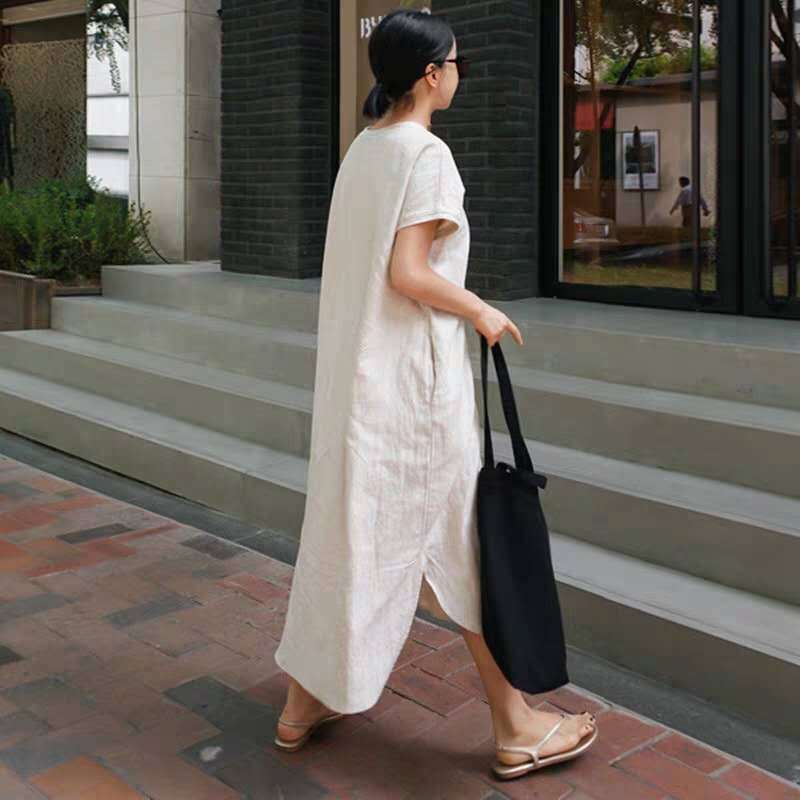 Dame afslappet linned dress med sidelommer og komfortabelt snit Stilla