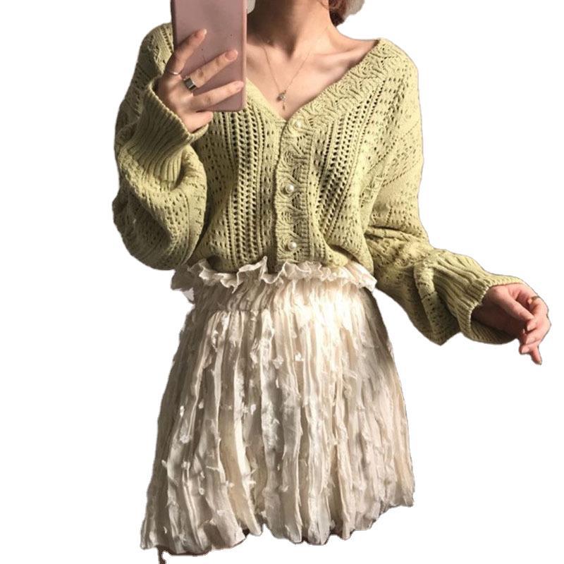 Femme Button-Up Open-Knit Cardigan Stilla