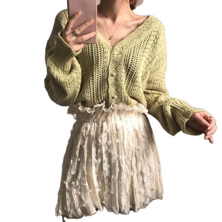 Femme Button-Up Open-Knit Cardigan Stilla