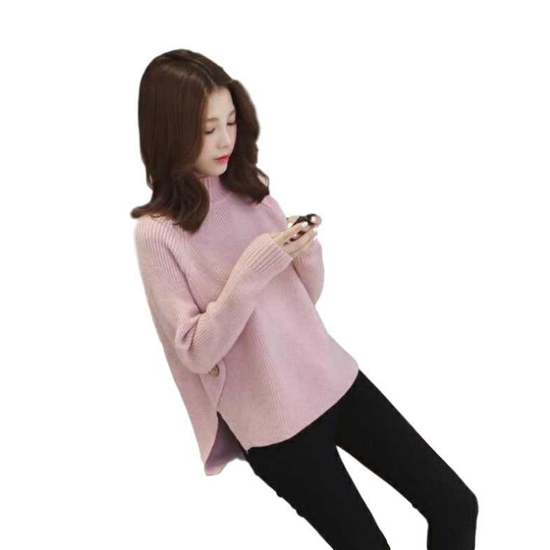 Femme Knappet Sider Ribstrik Pullover Stilla