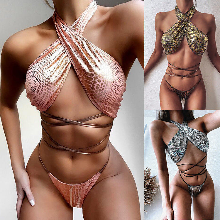 Dame Erotik-Bikini-Sæt med slangeskinds-lignende design Skovae