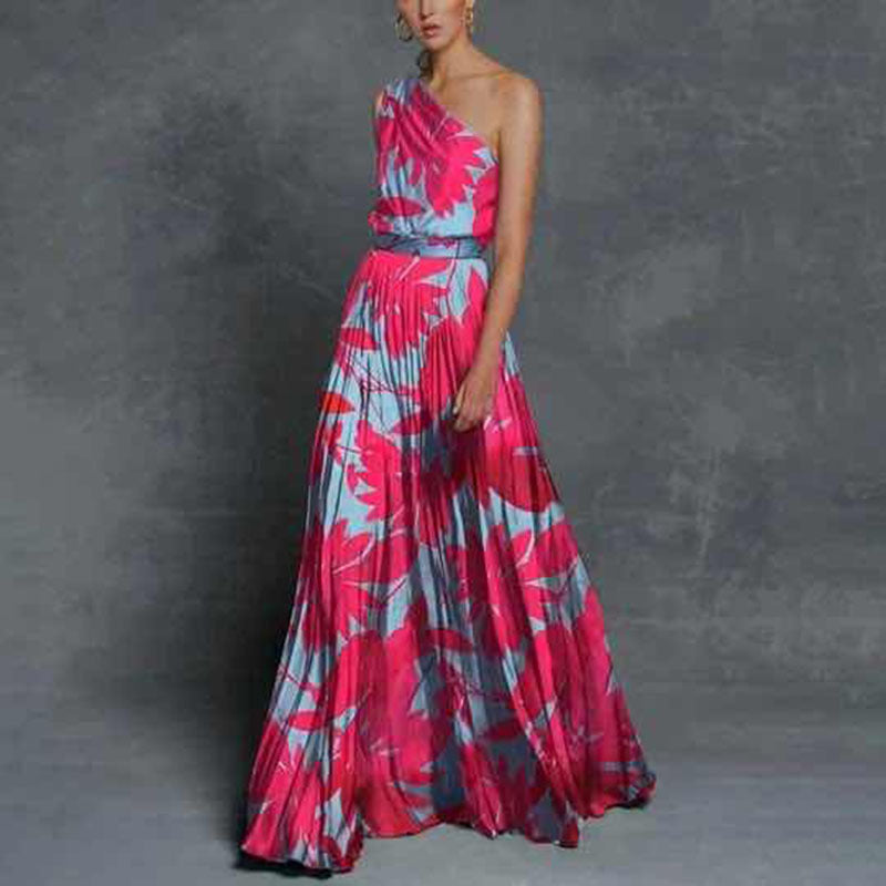 Dame Elegant Maxikjole med asymmetrisk snit og farverigt blomsterprint Stilla