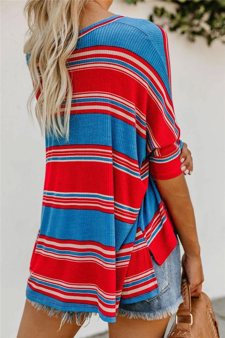 Dame Løs Stribet T-shirt med oversized snit og antydede ærmer Stilla