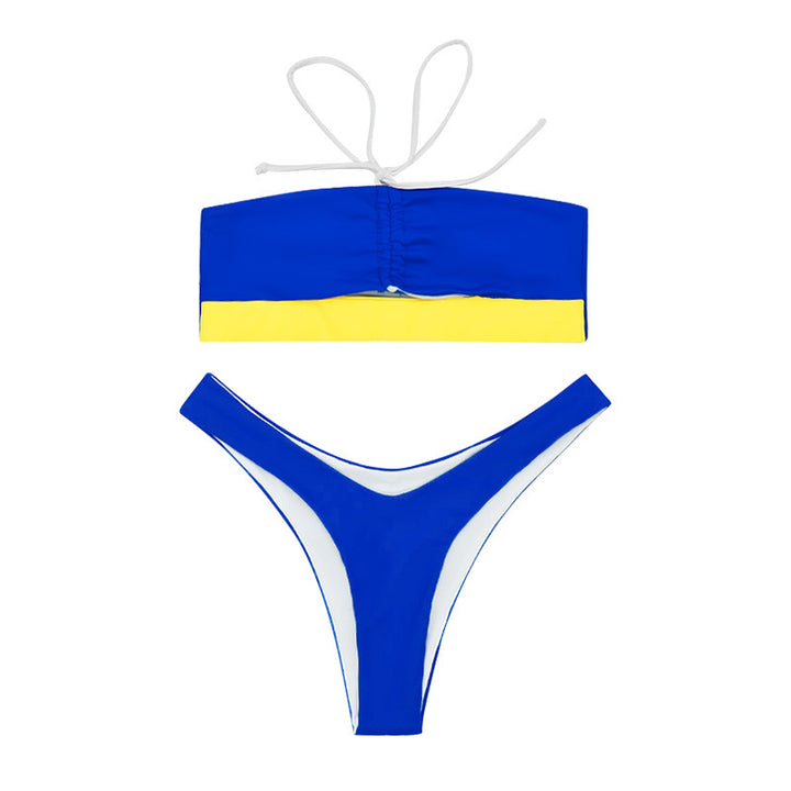 Dame bandeau bikini sæt med justerbart snøre detaljer og høj udskæring Stilla