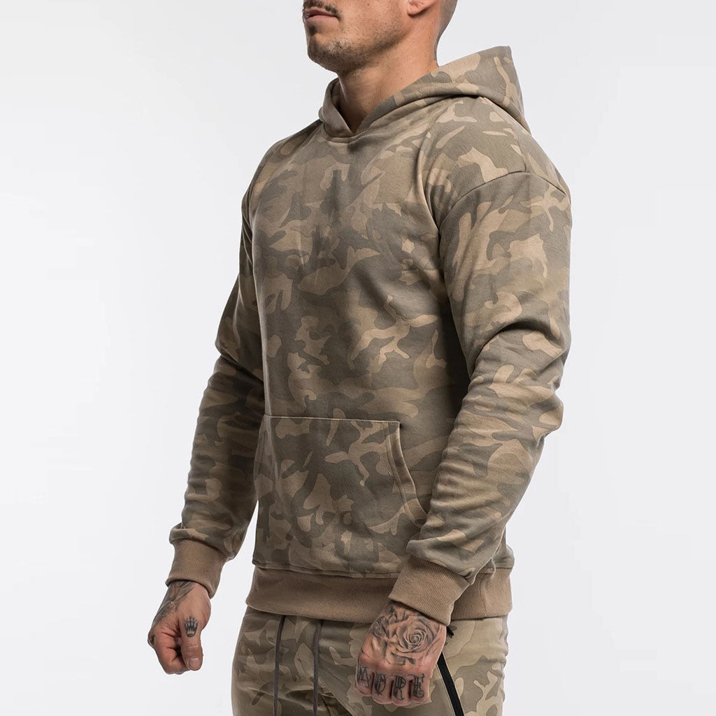 Herrer behagelig hættetrøje med moderne camouflage-mønster og stor kengurulomme Stilla