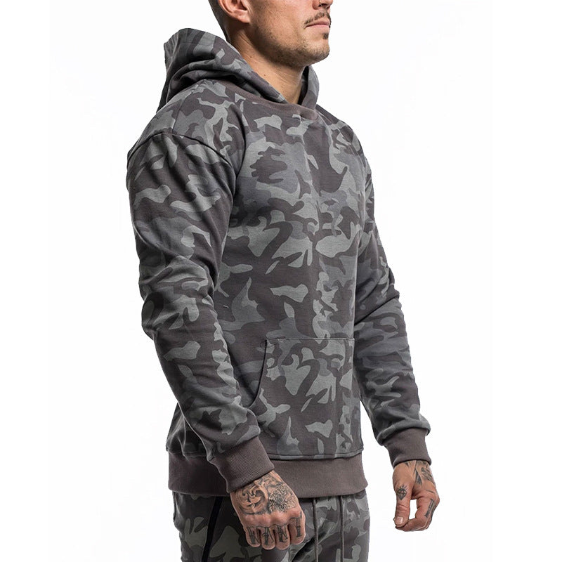 Herrer behagelig hættetrøje med moderne camouflage-mønster og stor kengurulomme Stilla