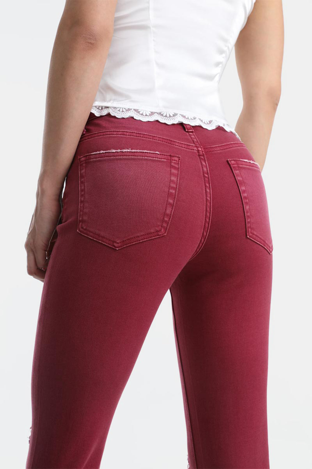 Stilla | Full Size Høj Talje Distressed Raw Hem Flare Jeans