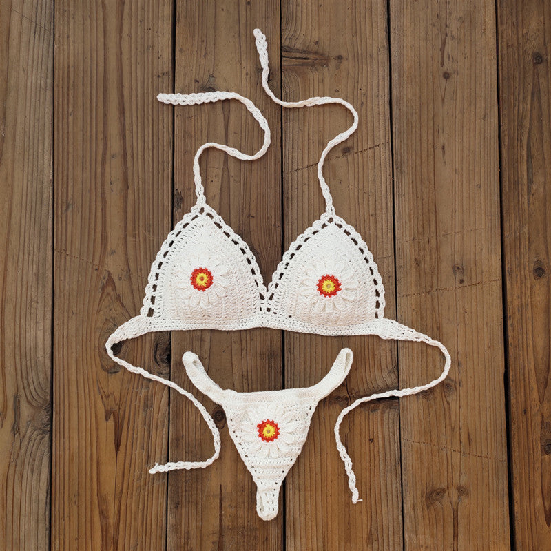 Dame Hæklede Bikini med Blomster Mønster Stilla