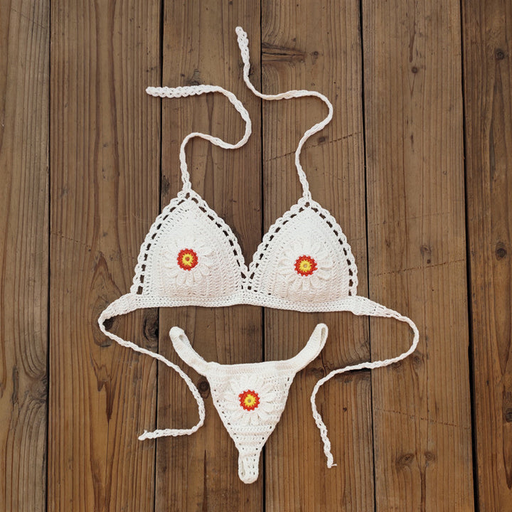 Dame Hæklede Bikini med Blomster Mønster Stilla