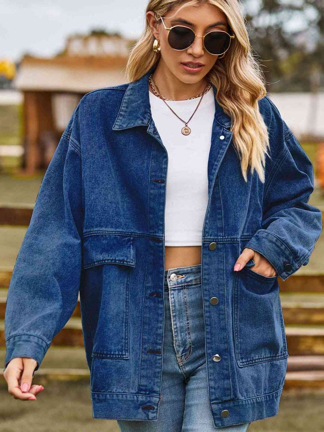 Stilla | Skulder Denim Jakke Med Lommer