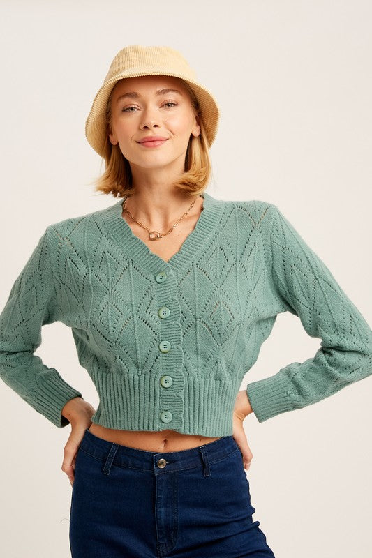Stilla | Hals Scallop Edge Button Down Crop Knit Cardigan