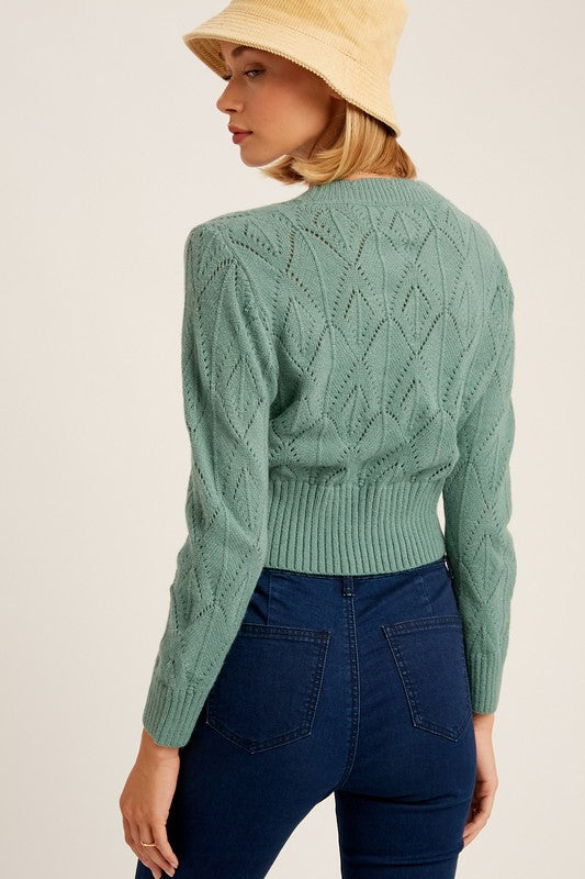 Stilla | Hals Scallop Edge Button Down Crop Knit Cardigan