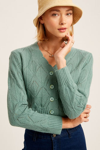 Stilla | Hals Scallop Edge Button Down Crop Knit Cardigan