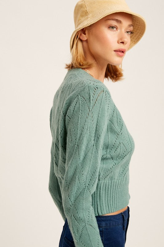 Stilla | Hals Scallop Edge Button Down Crop Knit Cardigan