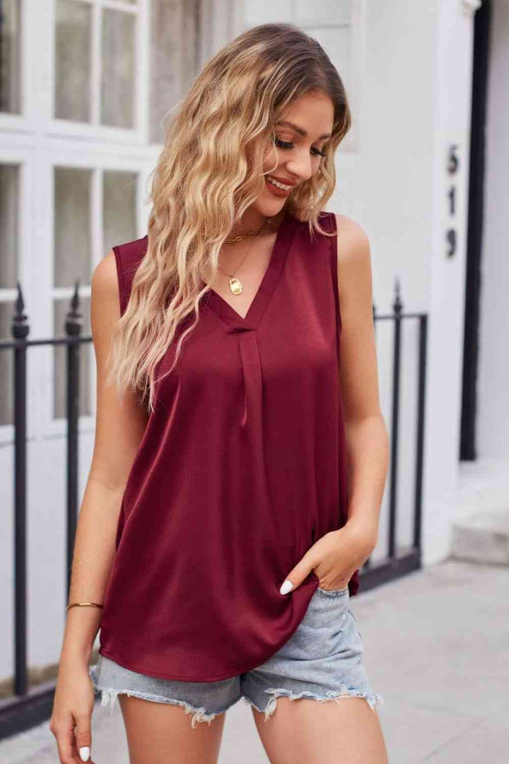 Stilla | V-hals Buet Kant Satin Tank