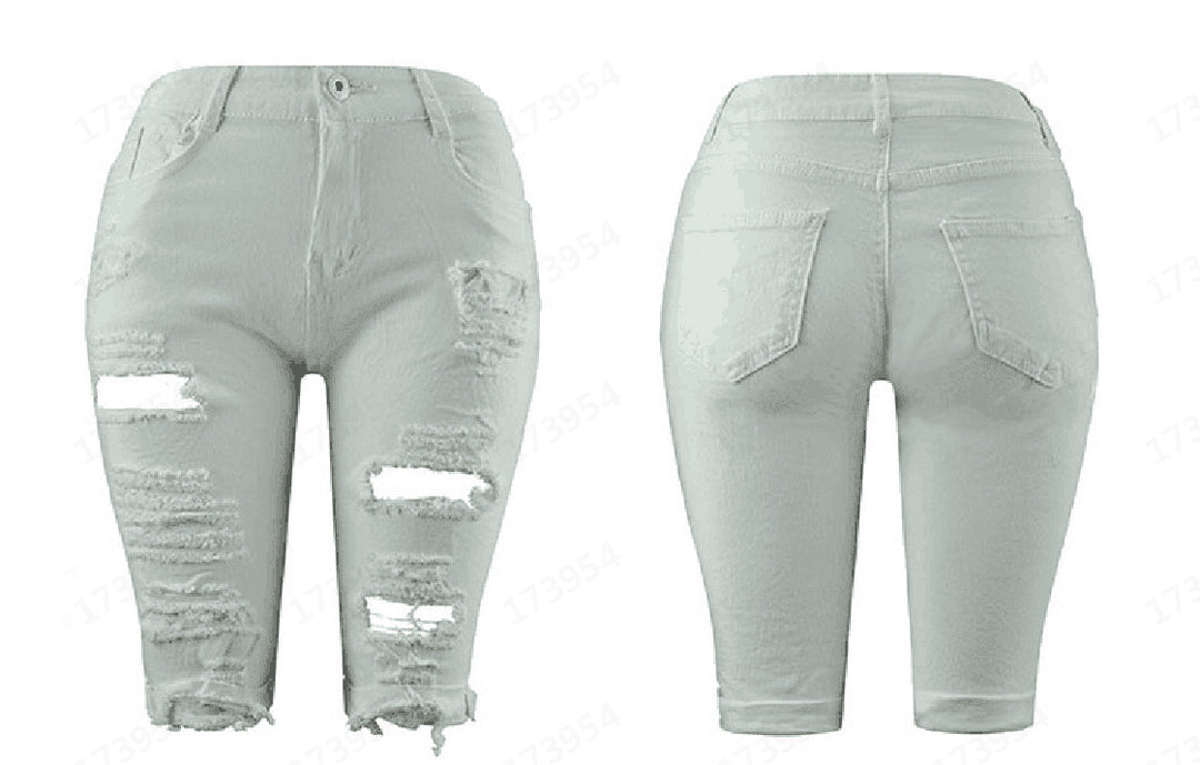 Dame Stilfulde Revnede Denim-Bukser med høj talje og smal pasform Stilla
