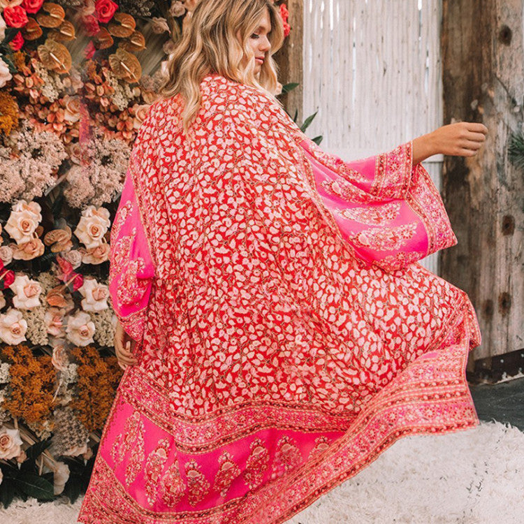 Dame kaftan i boho-stil med filigransk design og ekstra ærmer Stilla