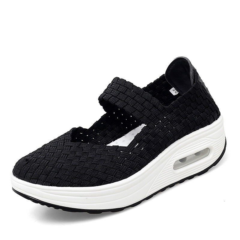 Dame nan gewebter Mary-Jane-sneaker med elastisk vævet overdel, klæbepunkt og luftpolstret plateau sål Skovae