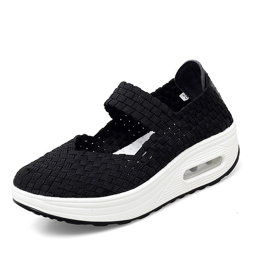 Dame nan gewebter Mary-Jane-sneaker med elastisk vævet overdel, klæbepunkt og luftpolstret plateau sål Skovae