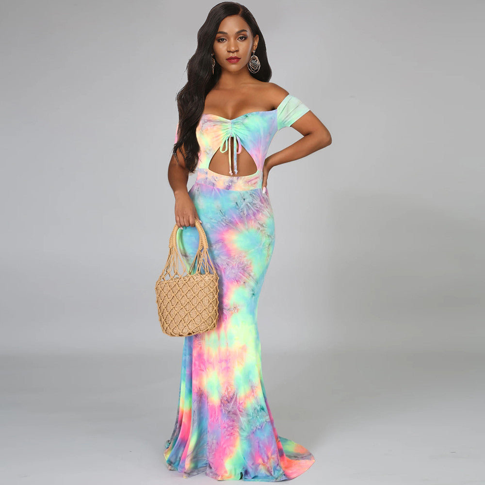 Dame Off-Shoulder Batik Maxikjole Stilla