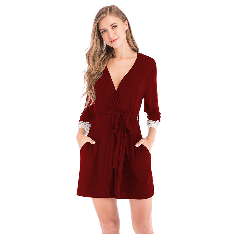 Dame Kimono-Robe med Spidserme Stilla