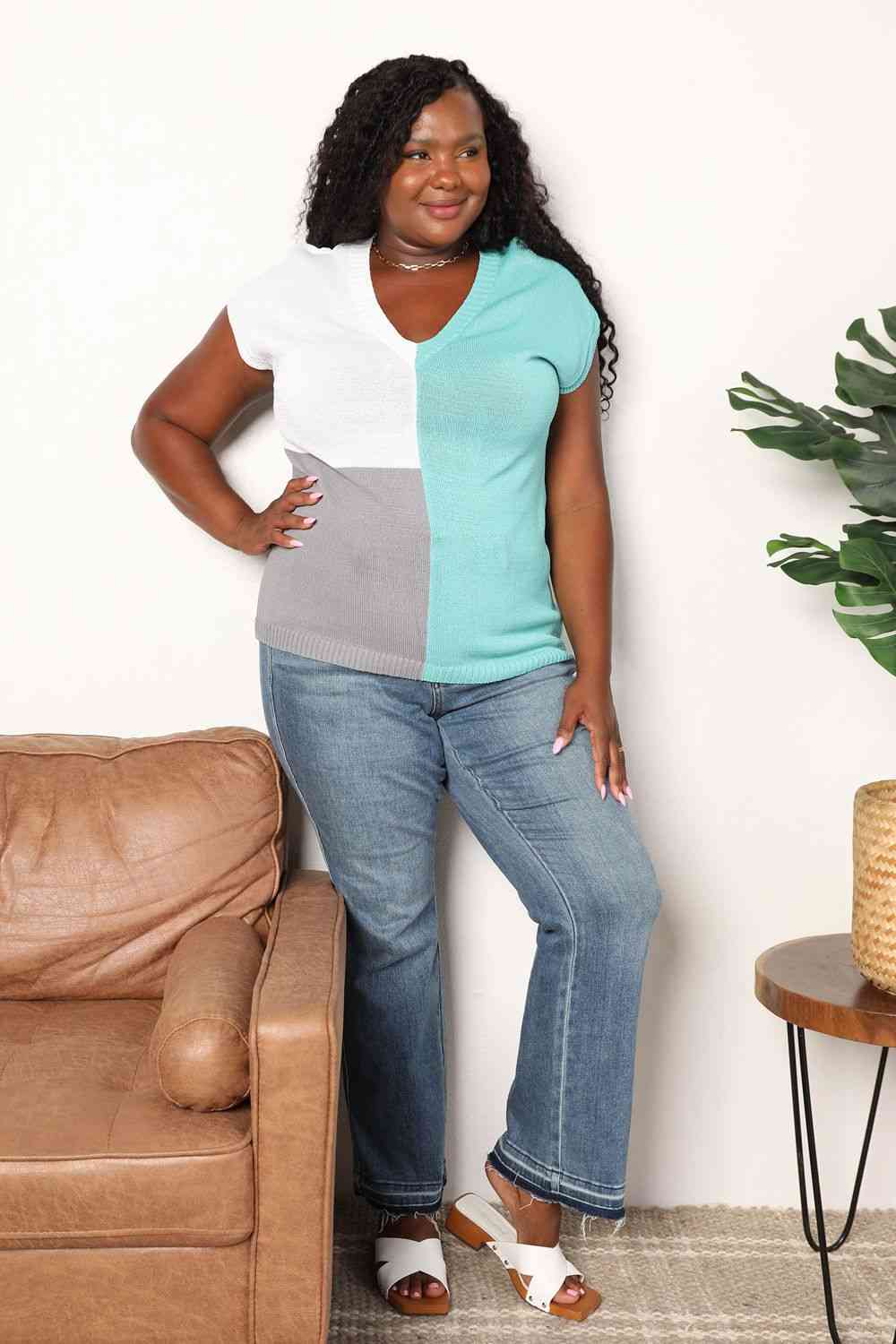 Stilla | Tag Farve Blok V-hals Strik Top