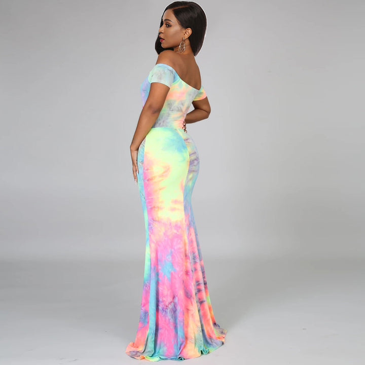 Dame Off-Shoulder Batik Maxikjole Stilla