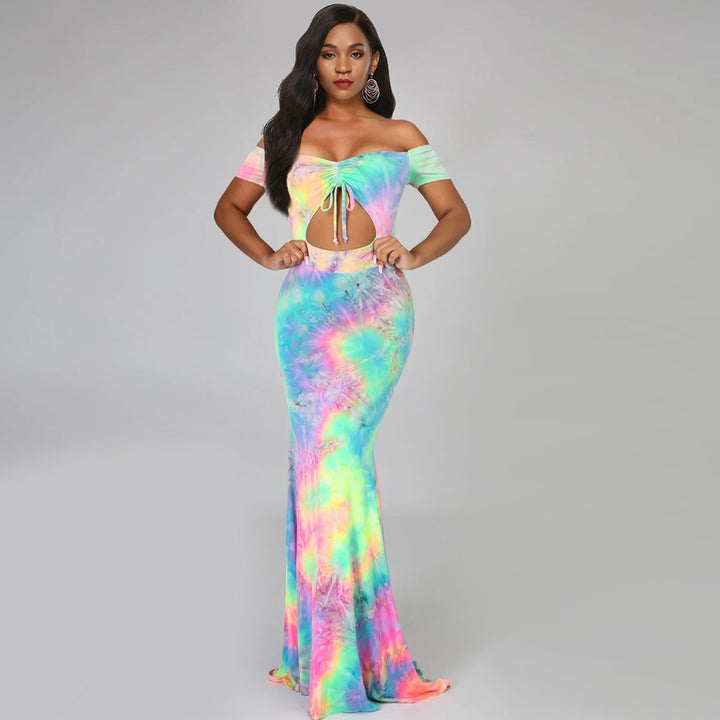 Dame Off-Shoulder Batik Maxikjole Stilla