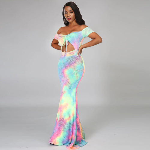 Dame Off-Shoulder Batik Maxikjole Stilla
