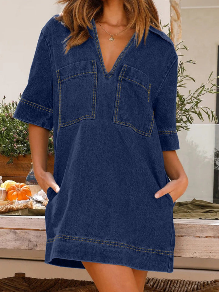 Stilla | Krave Halv Ærme Denim Kjole