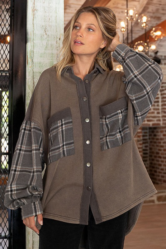 Stilla | Skjortejakke Med Plaid Detaljeærmer