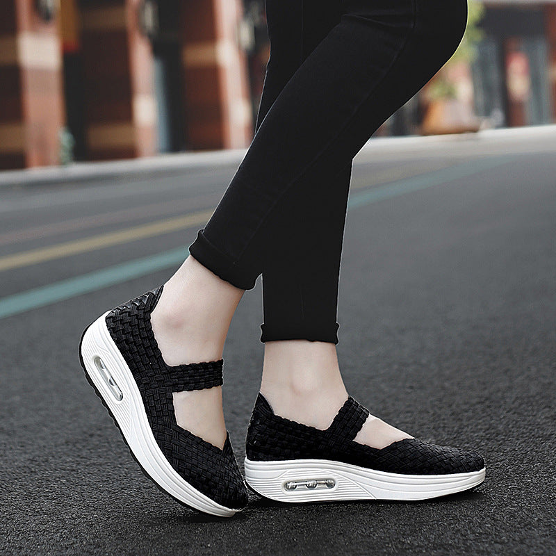 Dame nan gewebter Mary-Jane-sneaker med elastisk vævet overdel, klæbepunkt og luftpolstret plateau sål Skovae