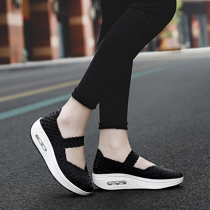 Dame nan gewebter Mary-Jane-sneaker med elastisk vævet overdel, klæbepunkt og luftpolstret plateau sål Skovae