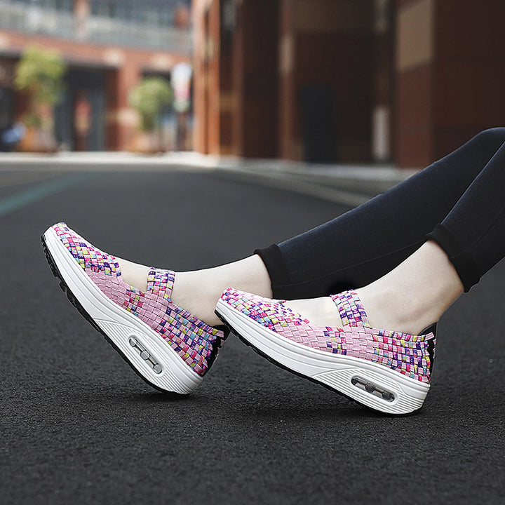Dame nan gewebter Mary-Jane-sneaker med elastisk vævet overdel, klæbepunkt og luftpolstret plateau sål Skovae