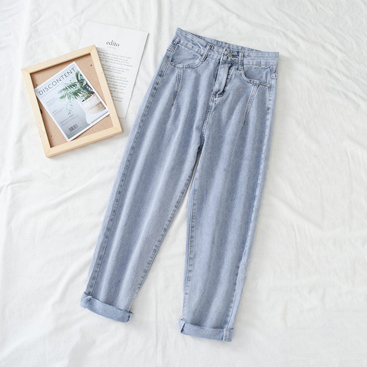 Kvindernes højtaljede jeans i klassisk mom style med opfoldede kanter