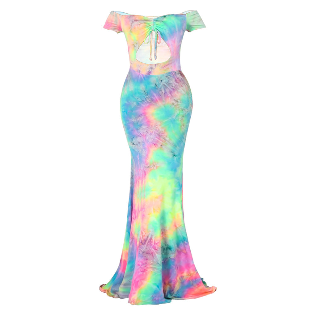 Dame Off-Shoulder Batik Maxikjole Stilla