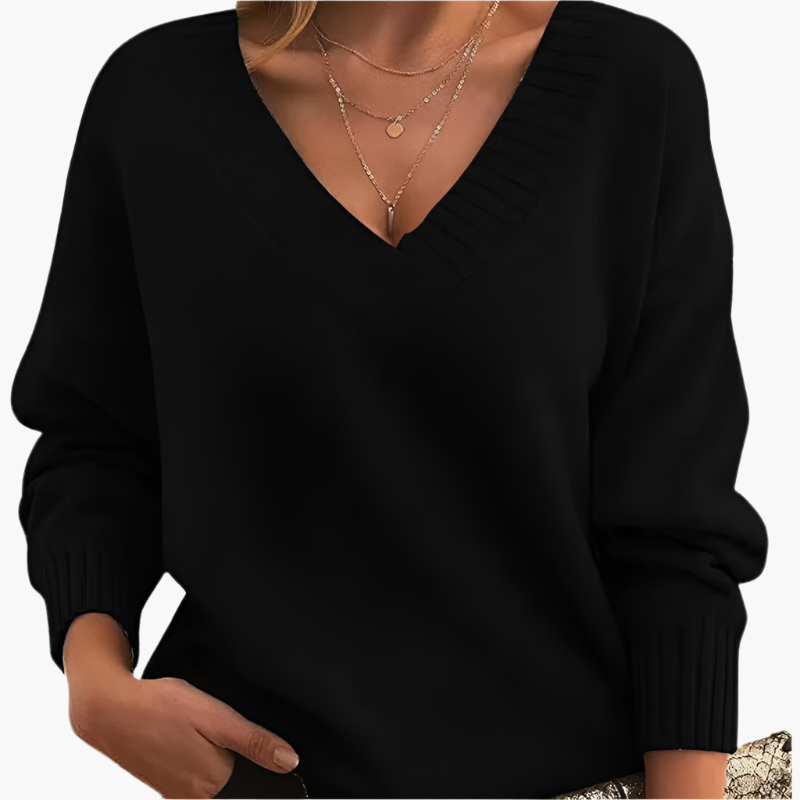 Stilla | V-Udskæring Sweatshirt - Elegant Strikpullover I Oversize-Stil til Hverdag & Kontor