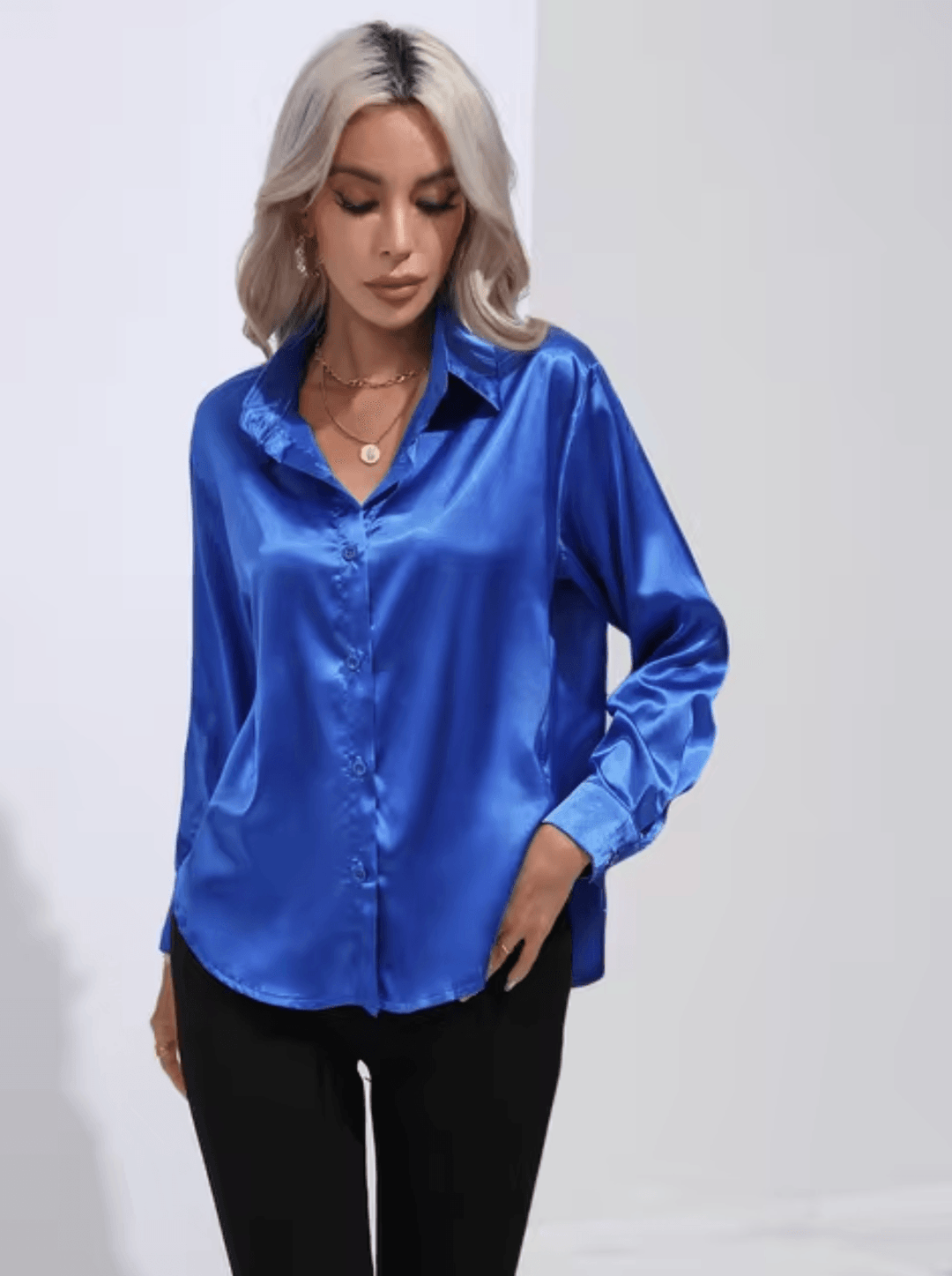 Stilla | Satin Bluse med Lange Ærmer