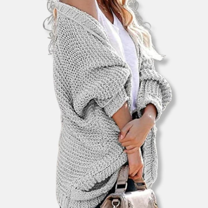 Stilla | Uld Oversized Cardigan Ribbede Åben Frontlommer Cardigan
